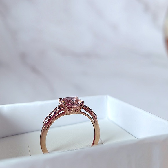 Rose Gold Plated Sterling Silver Simulated Morganite and Zirconia Ring (Size M) - Picture 2 of 7